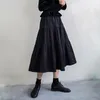 Saia xadrez midi de algodão verão preto branco primavera feminino longo plissado feminino estudante elástico cintura alta streetwear 210421