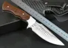 Top quality Straight Hunting Knife 3Cr13Mov Drop Point Satin+Laser Pattern Blade Full Tang Rosewood Handle Knives With Leather Sheath