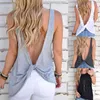 Loose Tank Tops Women Sexy SleevelBacklShirt Knotted Vest Tops Open Back Blouse Female T-shirt Cotton Shirt for Women X0507