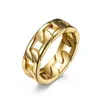 U7 Hip Hop Ring Gifts for Men 316L Stainless Steel Band Gold/Black/Silver Color New Cuban Chain Ring Men's Jewelry R1014