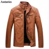 Brand New Hommes Hiver Cuir Mode Épais Chaud Polaire Doublé Mens Casual Bomber Vestes Mâle PU Veste En Cuir Manteau 115wy X0710