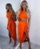 Chronstyle sommar två stycken uppsättningar kvinnliga sexiga tankar beskära toppar sida split lång maxi kjol beach clubwear party elegant outfits x0709