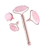 Ansiktsmassagerare Zinc Alloy Hand Avtagbar Rose Quartz Face Roller Natural Crystal Massage Scraper Wrinkle Healing Health Care Tool