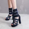 Frauen Plattform Aushöhlen Sandalen Weibliche Zip Denim High Heels Sommer Mode frauen Peep Toe Sexy Party Schuhe Damen pumpen Y0721