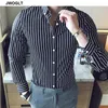 Autumn Korean Fashion Casual Button Down Shirt Men Design Brand Slim Fit Man Shirts Långärmad randiga skjortor 210331