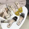 Pantoufles été femmes chaussures femme Mules épais talons hauts Sexy dames clair Transparent nœud papillon métal boucle diapositives grande taille