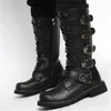 Herren Leder Motorradstiefel Mittelkalb Militär Kampfstiefel Gothic Gürtel Punk Stiefel Herren Schuhe Taktische Armee Stiefel 210820