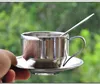 Stainless Steel Coffee Tea Set Double Layer Mugs Espresso Mug Milk Cups With Dish And Spoon TX0008