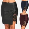 Women Bodycon Pencil Chairts Pu Leather High Weist Fashion Zipper Summer Fall Mini Skirt Clubwear Lace Crochet Patchwork