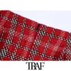 TRAF Women Chic Fashion Office Wear Check Tweed Mini Saia Vintage Cintura Alta Back Zip Feminino Saias Mujer 210415