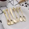 6pcs Vintage Spoons Fork Mini Royal Style Metal Gold Carved Coffee Fruit Dessert Kitchen Tool Teaspoon Set