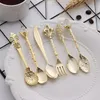 6pcs Vintage Spoons Fork Mini Royal Style Metal Gold Carved Coffee Fruit Dessert Kitchen Tool Teaspoon Set