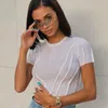 Xikom Dark Plised Gothic Ladies White T-shirt Krótkie rękawy Chic Nieregularne obrzeża Okrągła szyja Crop Top Women 2022 Letnie kobiety