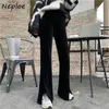 NEPLOE Hoge Taille Hip Straight Broek Vrouwen Zij Split Design Zwart Pantalones Lente Zomer Ol Broeken Mujer Wild 210510