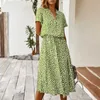 Mode vrouwen jurken zomer boho dot print hoge taille shirt jurk casual vakantie strand korte mouwen vrouwelijke midi jurk y0603