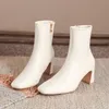 Winter Skinny Fashion Boots Square Toe Mid Heels Comfortable Stretch Boot Women's Shoes 2022 New