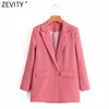 Women Simply One Button Solid Businss Blazer Coat Notched Collar Office Ladies Casual Outerwear Chic Suits Tops CT558 210420