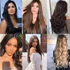 合成ウィッグロングストレートヘアスタイル5髪のクリップ24inch耐熱ヘアピース茶色の黒いピース女性6453100