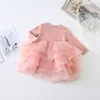 Printemps automne mode filles maille robe de bal bébé fille robe de princesse 3 couleurs patchwork vêtements de fête 210508