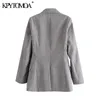 Women Fashion Double Breasted Check Blazer Coat Long Sleeve Pockets Female Outerwear Chic Tops 210420