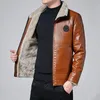 Herrjackor Vinterläderjacka och -kappa Herr Varm pälsfleece Tjock Pu Biker Vintage Motorcykel Utomhus Casual Windbreaker