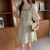 Retro Plus Storlek Square Collar Sexig Slim Sale Prom Femme Chic Florals Sweet Summer Mini Dress Vestidos 210525