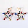Gwiazda Kolorowa Kryształowa Drop Dangle Kolczyki Rhinestone Hangle Oświadczenie Kolczyk Luksusowy ucho Ring Dla Kobiet Akcesoria Biżuteria