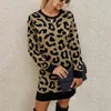 Suéter de punto Otoño Invierno Moda Bolso de leopardo Cadera Vestido de suéter de punto delgado Vestido de lana de mujer Suéteres de cuello redondo completo 210514