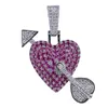 Pendentif Colliers Hip Hop Bling Out Rappeur Micro Pavé Rouge CZ Pierre Brillant Cupidon Flèche Coeur Pendentifs Hommes Wome Bijoux De Mode