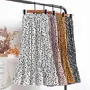 Croysier Women Chiffon Pleated Skirt Elastic High Waist Summer Skirts Print Casual Midi Long Skirt Mid Calf Length 210724