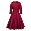 2021 Jesień Zima Kobiety Retro Dress 50s 60. Vintage Casual Czerwona Czarna Plaid Drukowane Szata Hepburn Rockabilly Vestidos Femme 4XL G1214