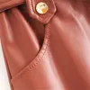 Women Fashion Streetwear Ruffles Pleated Mini Skirts A-line Pu Leather With Belt Party Club Sexy Short 210430