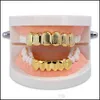 Grillz, Body 18K Real Gold Plated Punk Hip Hop Teeth Grillz Dental Mouth Fang Grills Up Bottom Tooth Cap Cosplay Party Rapper Jewelry Gifts