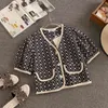 Mode Damesjas Zomer Kleding Puff Sleeve Hollow Hook Flower Single Breasted Jackes Uitloper Casual Short Coat Tops 210506