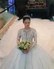 Luxurious Beadings Appliques Ball Gown Wedding Dresses Sexy Sheer Long Sleeves Beads Ruched Long Train Bridal Gowns BC0895