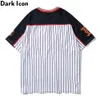 Letters Embroider Striped T-shirts Men Summer V-neck Color Block Streetwear Men's Tshirts 210603