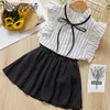 Bear Leader Girls Clothing Set Summer Girl Clothes Sleeveless Striped Top+Pants 2pcs Kids Suits Cute Flower Children Outfits 210708