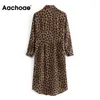 Lady Fashion Leopard Dresses Autumn Spring Straight Midi Batwing Long Sleeve Office Shirt Dress Vestidos Mujer 210413