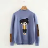 H.Sa Kobiety Cartoon Sweter Z Długim Rękawem Koreański Dzianiny Swetry Buckers Patches Beige Winter sweter Pull Femme Boże Narodzenie 210716