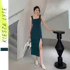 Sexy Bodycon Sukienka Kobieta Elegancki Zielony Bez Rękawów Pasek Szlifierski Midi Wieczór Dresses Summer Office Lady Workwear 210608