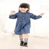 2021 été bébé fille vêtements enfants mode Denim couleur robe d'été chasuble à manches longues robe pour enfants 2-7 ans Q0716