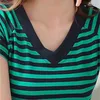 T-shirt in cotone stile coreano Summer Sexy V-Collo Stripe Donne Top Raglan Manica Corta Tutta la partita Toldatura Camicia Tortine TEE T14105A 210421