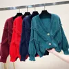 QNPQYX Chenille Et Faux Vison Cachemire Cardigan Pull À Manches Longues Femme Doux Cardigans avec Boutons Femmes Casual Cardigans