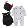 Mudkingdom Boys Girls Rompers Outfits Långärmad Baby Halloween Kostymhatt 3pcs Kläder för barn 210615