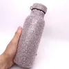 Vattenflaskor kreativ diamantflaska tumbler glitter rostfritt stål bling falsk rhinestone termisk för gåva män kvinnor