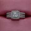 Luxo feminino branco aaa zircão anel de casamento conjunto moda 925 prata cheia jóias promessa anéis de noivado para women9203999