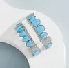 14K Altın CZ Vampir Dişleri Grillz Buzlu Out Micro Pave Kübik Zirkon Mavi Opal 8 Diş Hip Hop Izgara Üst Alt Ağız Grillzs Set Wit9972578