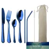 Jankng 7-stycken silver bestick med metall halm rostfritt stål porslin Kniv gaffel sked dinnerware resor regnbåge cutlery1 fabrik pris expert design kvalitet kvalitet