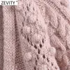 Zevity 여성 패션 V 넥 공 크로 셰 뜨개질 아플리케 니트 스웨터 코트 Femme 세련된 다이아몬드 버튼 캐주얼 카디건 탑 SW810 210603