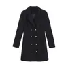 Aelegantmis élégant noir long blazer vestes femmes angleterre style vintage costumes manteau double boutonnage affaires mince femme 210607